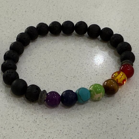 2 Basalt and Glass Beaded Bracelets Vintage - Picture 4 of 6